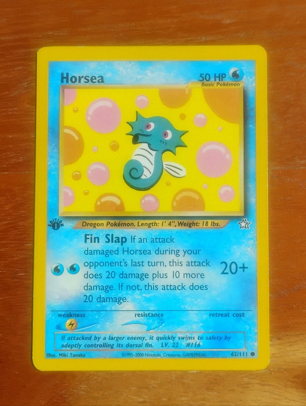 LP WOTC 2000 1st Edition Horsea 62/111 Neo Genesis Pokemon Card